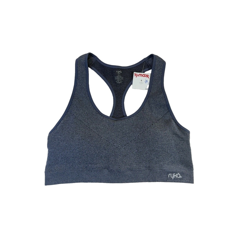 Ryka Womens Blue Seamless Chevron Textured Racerback Sports Bra Size XL